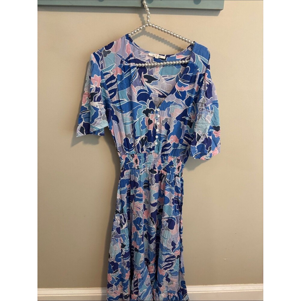 Anthropologie Abel the Label Pink Blue Floral Maxi Hi Low Dress Size S Boho